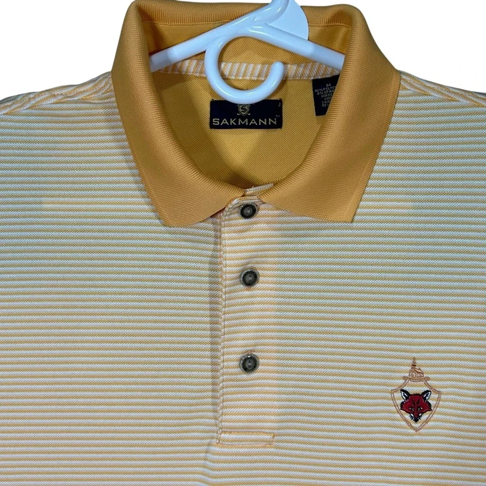 Sakmann Striped Golf Polo Shirt Mens Medium Peach Orange Short Sleeve Fox‎ Logo
